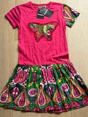 Desigual Girls Dress Butterfly Patch Pink Print Size 11/12 NWT